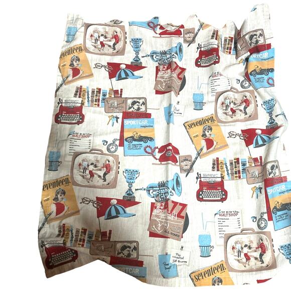 Curtains Vintage Print 1950's Nostalgia Wooden Rings & Fasteners (4)Panels - Picture 2 of 10